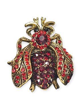 Red Rhinestone Beetle Bug Brooch Pin Gold Tone Insect Jewelry Pendant VTG